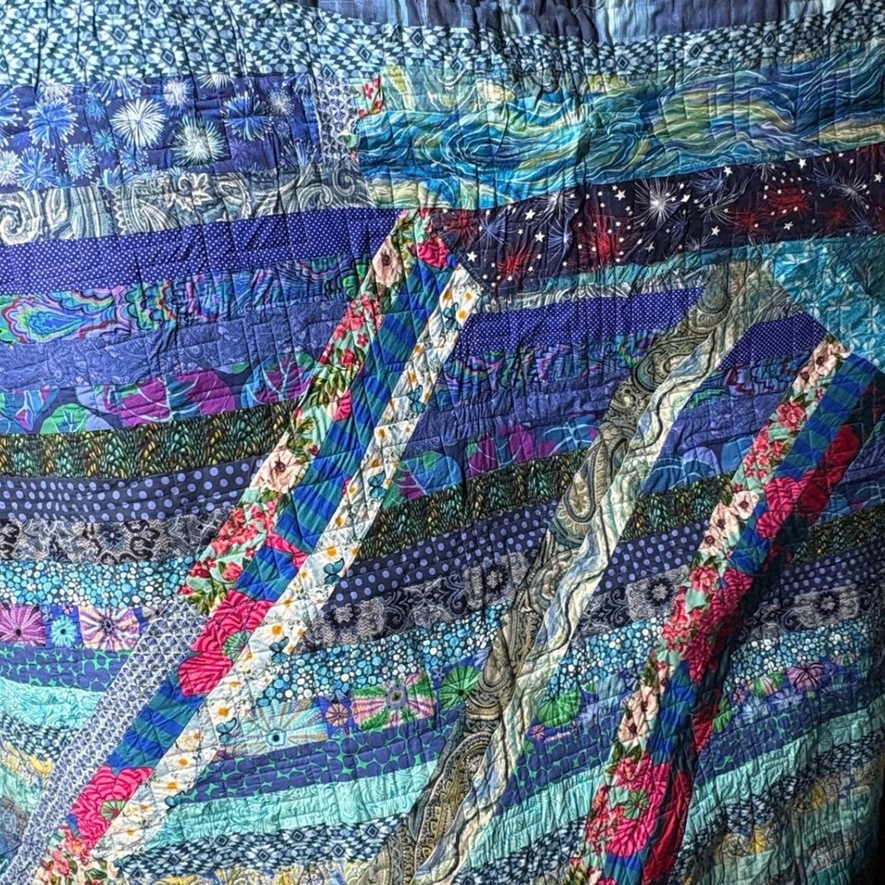 Handmade Batik Quilt Multicolor Cotton‎ 78x70 Bohemian Patchwork Jelly Roll